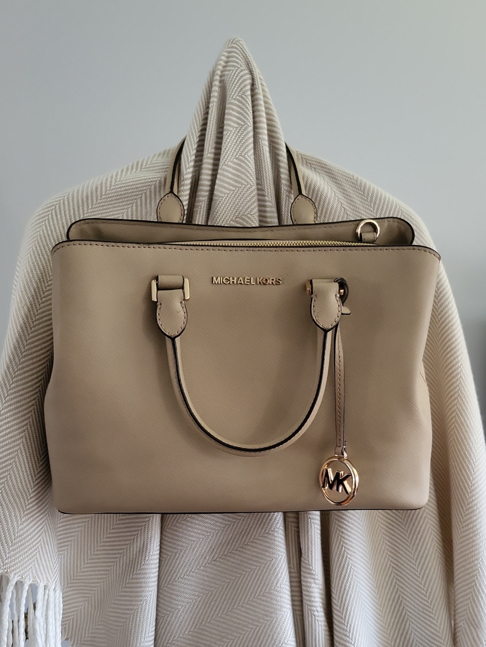 Michael Kors Beige Saffiano Leather Satchel